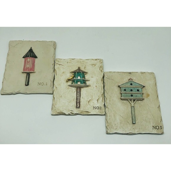Hen Feathers 3-D Bird Houses 6x5” Cast Resin Plaques -Set Of 3- Wall Decor A1 - Picture 7 of 7